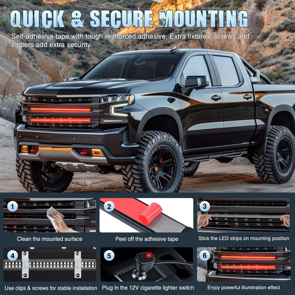 Nilight 2PCS 24" Truck Grille Strobe Light Strips 384 LED Red