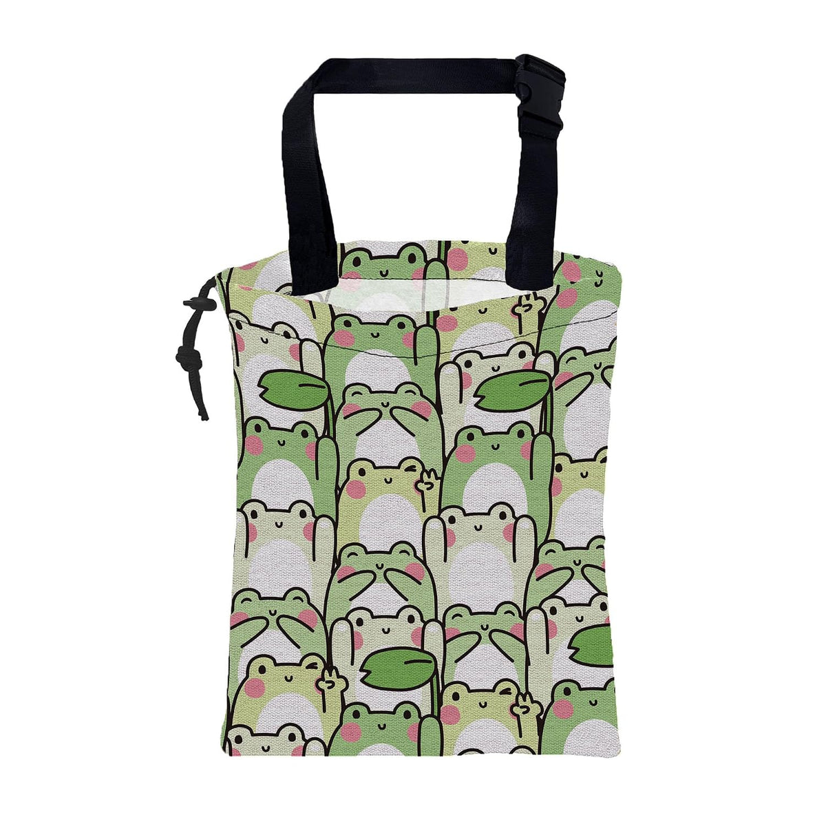 Car Garbage Bag Cute Cartoon Frogs Drawstring Car Trash Bag Hanging for Back Seat with Adjustable Buckle Canvas Vehicle Trash Can Easy-to-Install