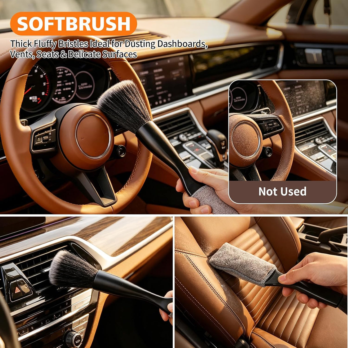 Windshield Cleaner Tool, 12Pcs Car Cleaning Kit, 23-inch Extendable Handle with 4 Microfiber Pads, Car Interior Detailing Brushes, All-in-One Inside Car Cleaning for Auto Detailing