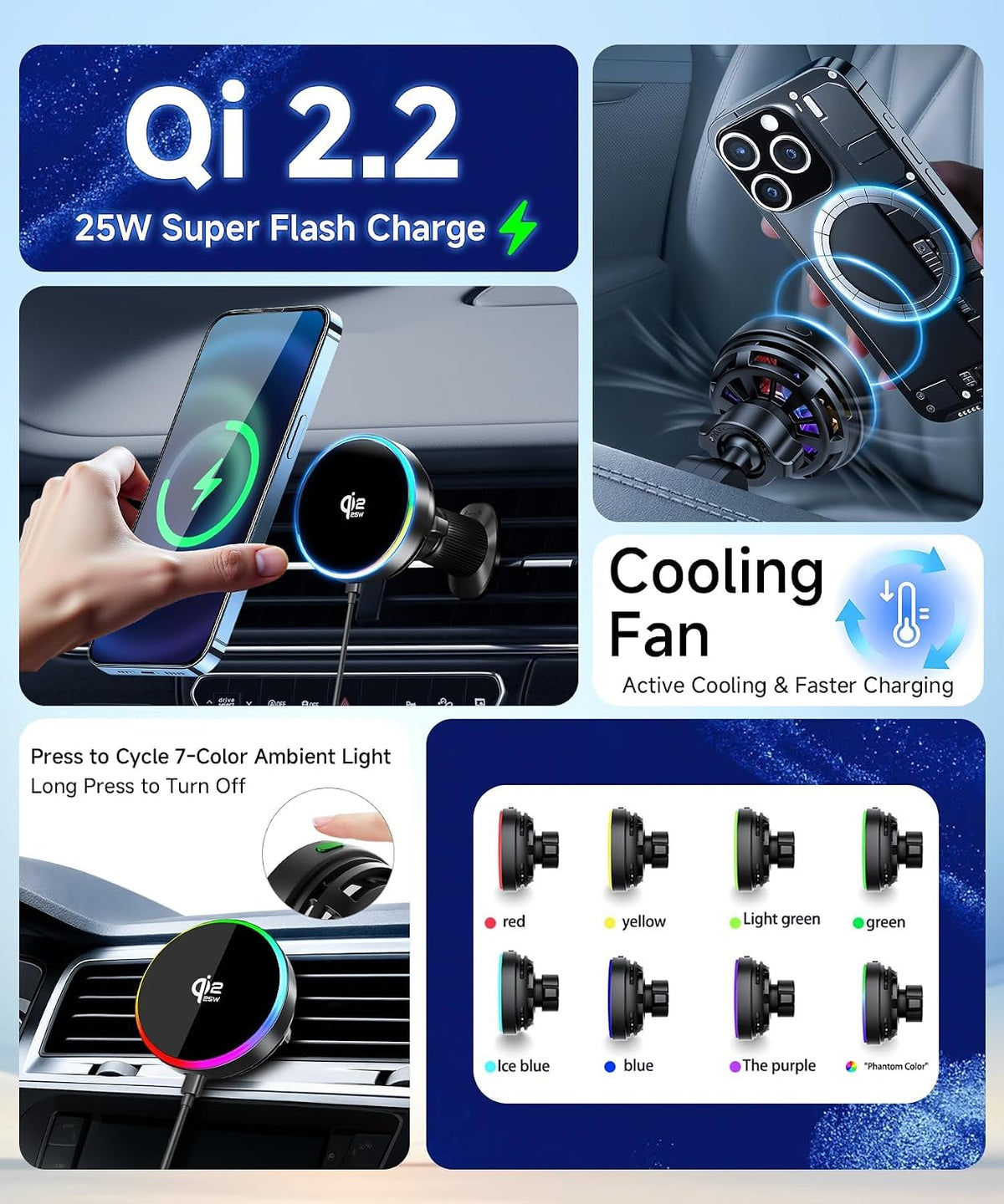 Qi2.2 25W Wireless Charger Car Phone Mount for Cadillac Lyriq 2023-2026