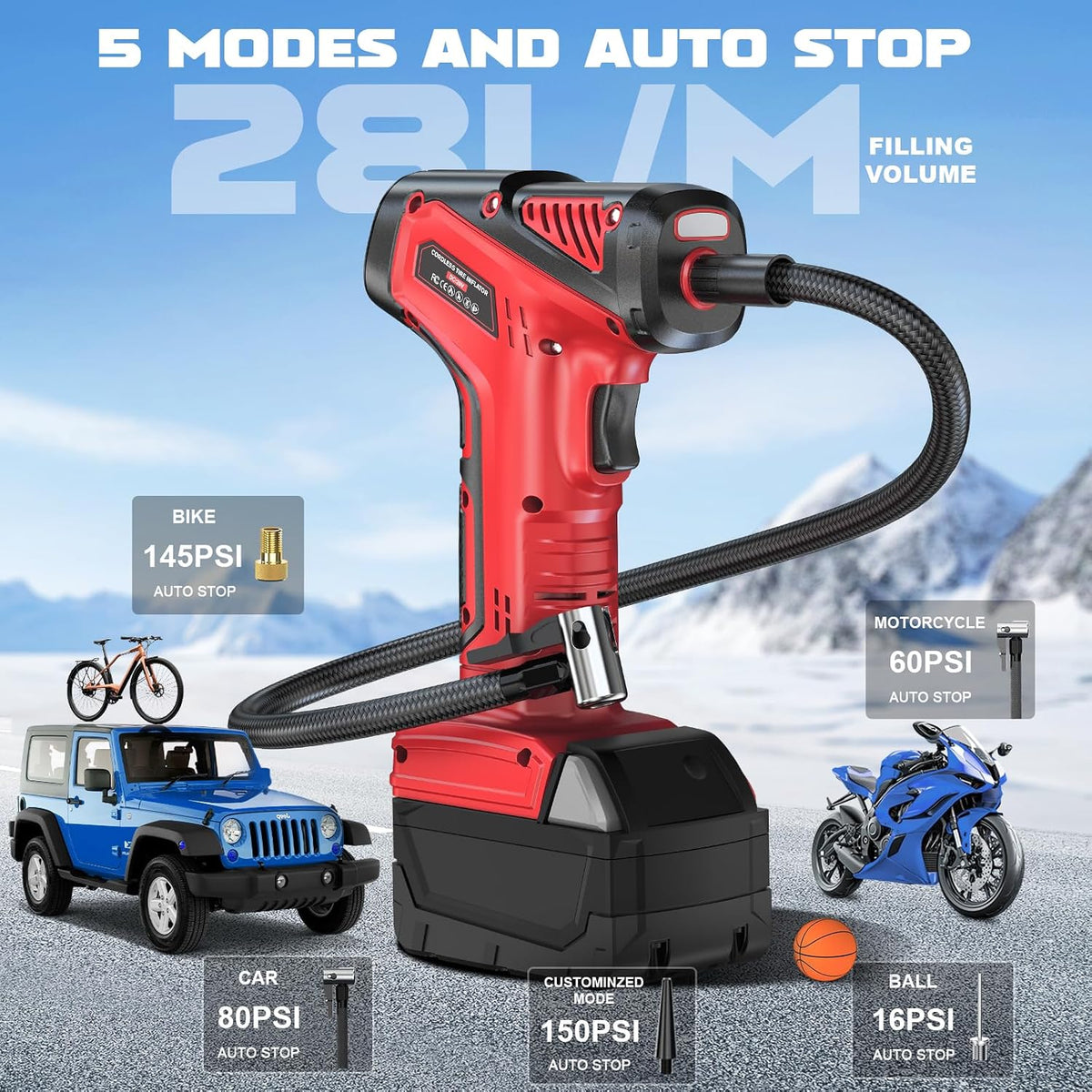 LIVOWALNY Tire Inflator Portable Air Compressor Compatible with Milwaukee 18V Battery, 150PSI Air Pump Cordless Tire Pump Digital Pressure Gauge, Tire Inflator for Car, Bike, Motorcycle (Tool Only)