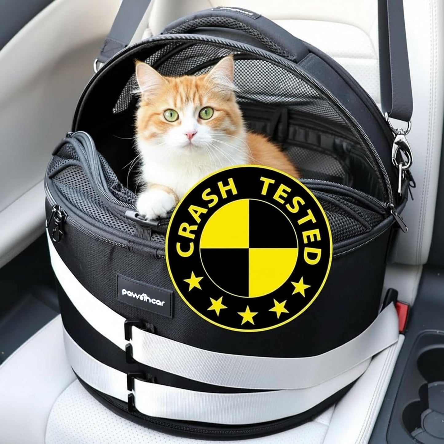 Crash-Tested 3-in-1 Portable Small Dog Car Seat, Cat Bed & Pet Carrier – CPS Certified for Crash Protection & Safe Travel (Black)