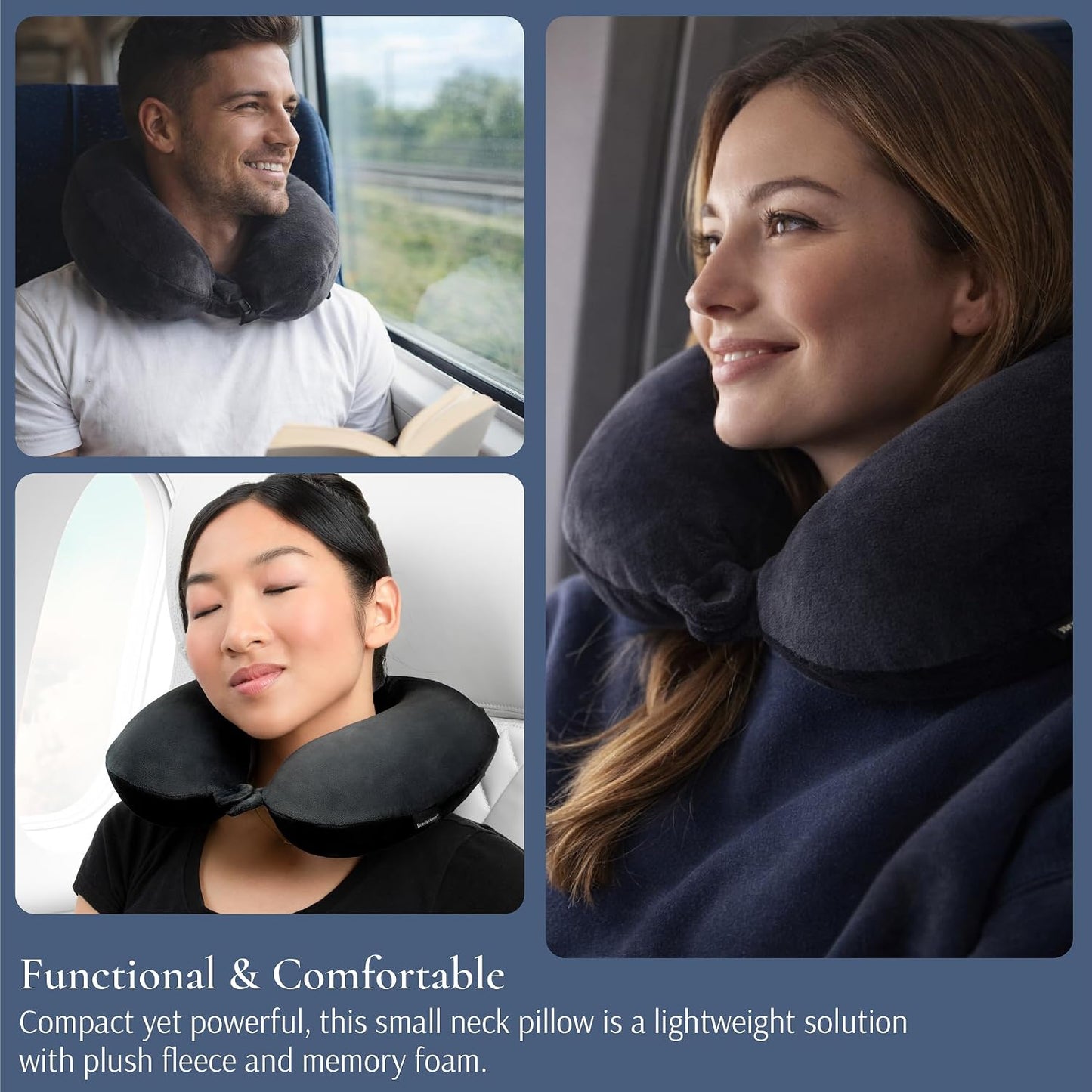 Brookstone Travel Neck Pillow - Lightweight U-Shaped Memory Foam Travel Pillow for Airplane, Car Travels & Sleeping, Black