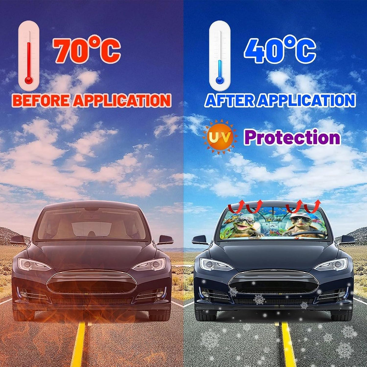 CHILL·TEK Print Turtle Windshield Sun Shade Funny Turtle Sun Shade for Car Front Window Block UV Rays Foldable Umbrella Windshield Sun Visor Protector Keep Vehicle Cool for Most Vehicles