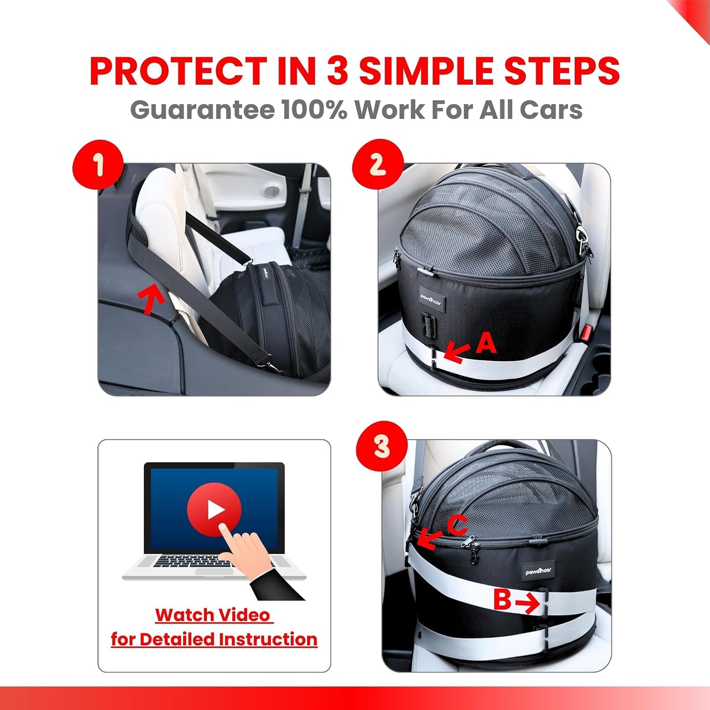 Crash-Tested 3-in-1 Portable Small Dog Car Seat, Cat Bed & Pet Carrier – CPS Certified for Crash Protection & Safe Travel (Black)