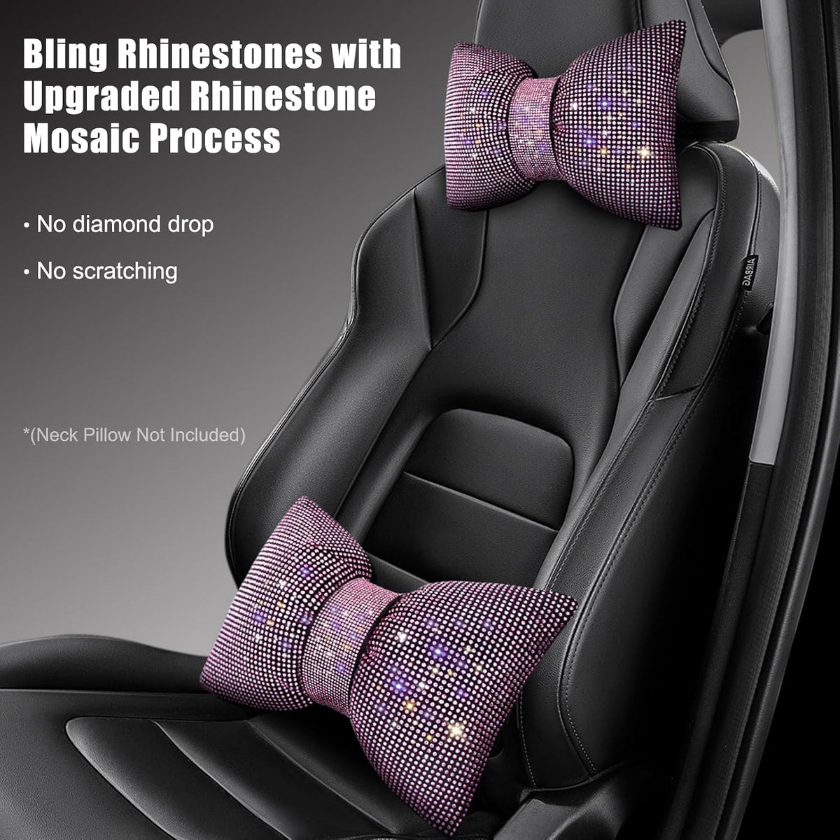 surpassme Rhinestone Lumbar Support Pillow for Car, Bling Back Support Pillow/Cushion Car Accessories for Women(Pink)