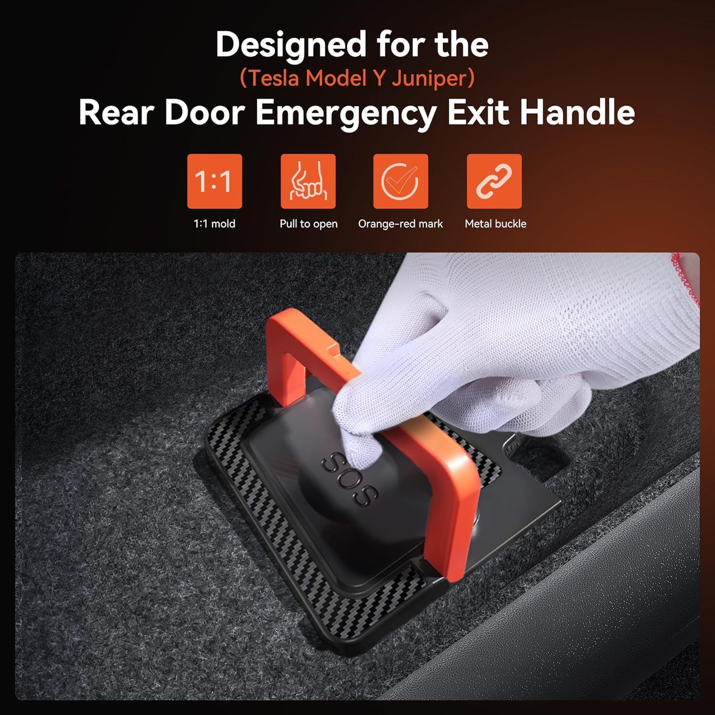 YONZEE Emergency Door Release Handle for Tesla Model Y Juniper 2025–2026, Rear Door Emergency Escape Handle, Interior Safety Pull Accessories, Easy Installation