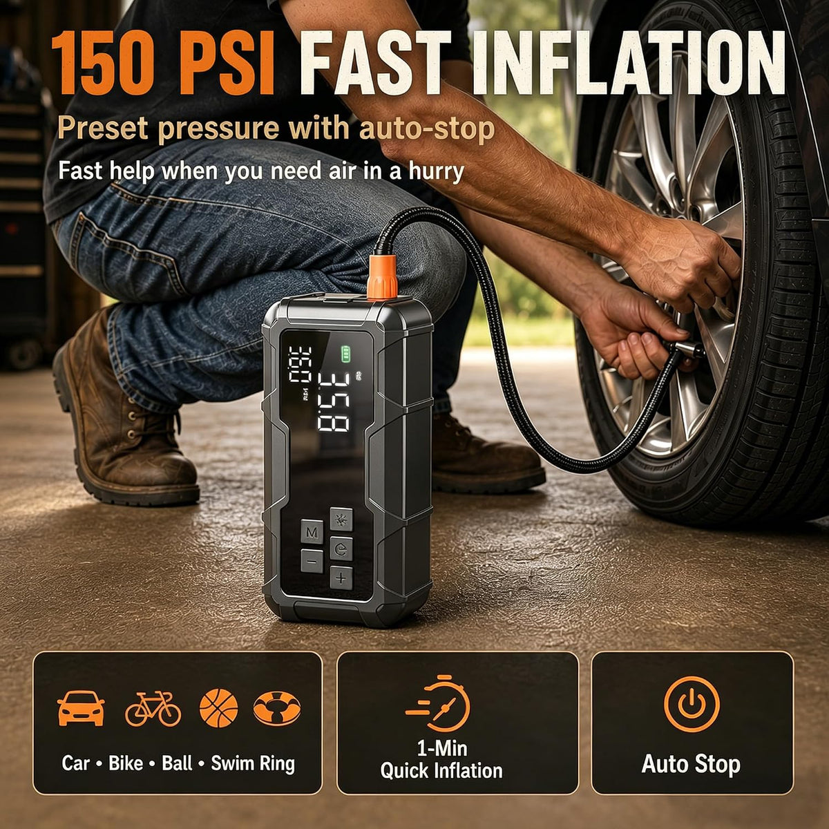 9000A Car Jump Starter with Air Compressor, Portable Battery Booster Pack Tire Inflator, Power Bank Cars Owner SUVs Trucks Road Trips Gift