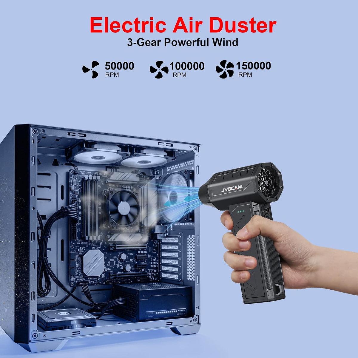 Compressed Air Duster&Vacuum Cleaner, 3-in-1 150000RPM Cordless Air Blower