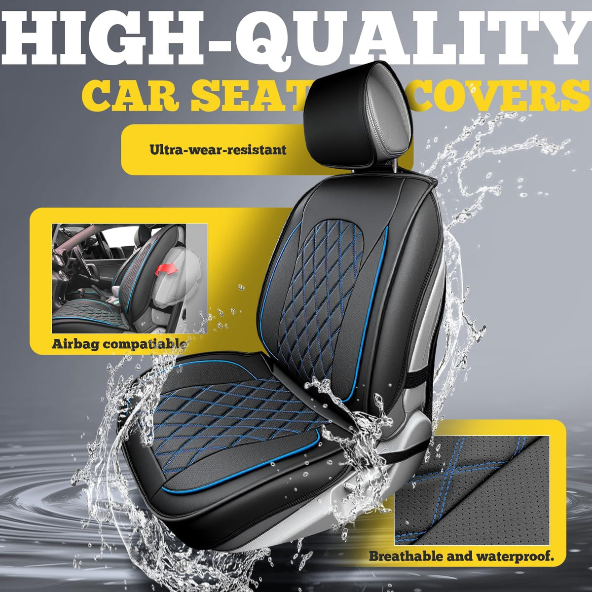 LINGVIDO Car Seat Covers Full Set (5 Seats) - Premium Perforated Nappa Leather, Waterproof Shield, Omni-Adapt Fit SUVs Sedans, Ultimate Family & Pet Protection