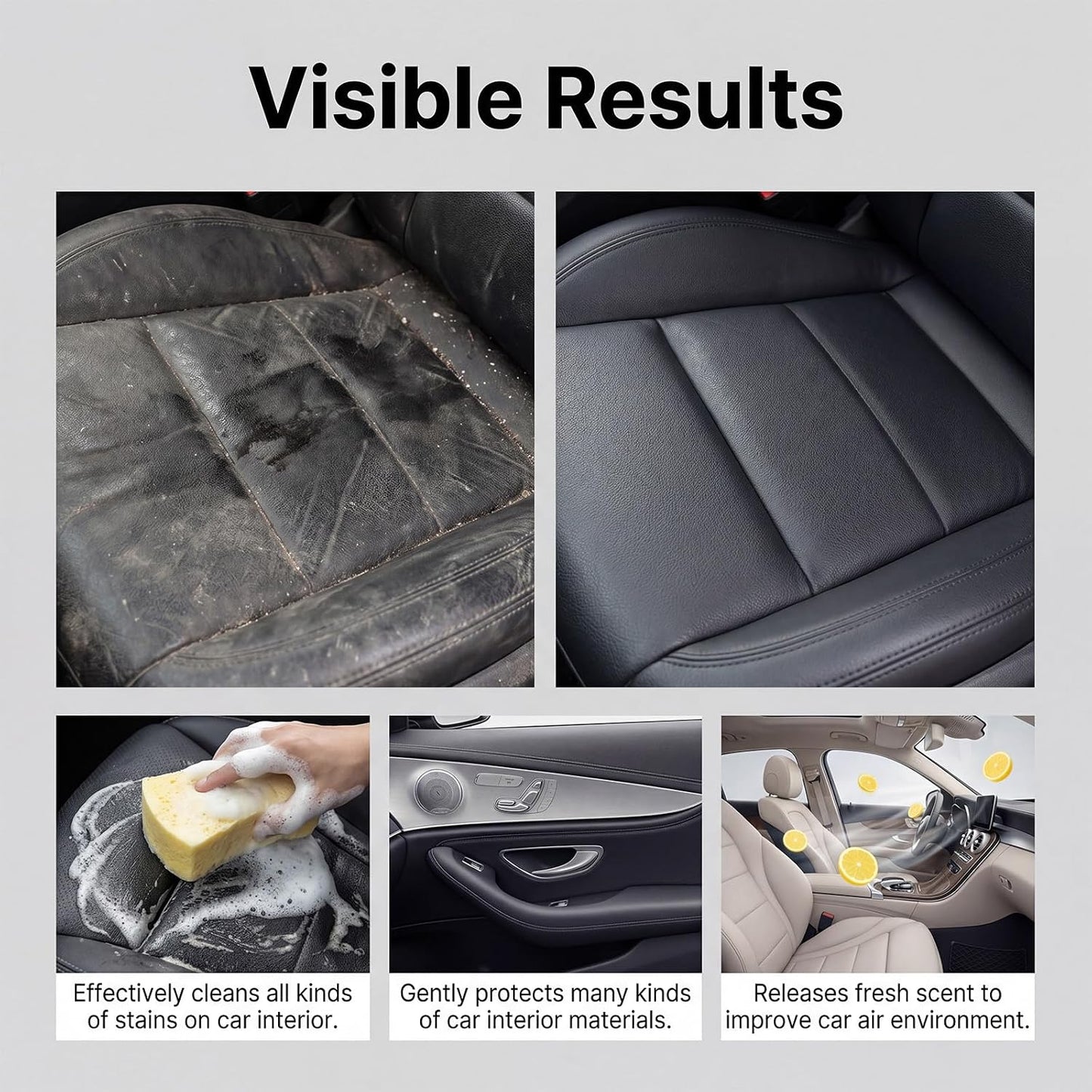 4-in-1 Multi-Enzyme Foam Cleaner, New Foam No-Rinse Cleaner, All Purpose Deep Cleaning Spray for Car Interior Kitchen Bathroom Sofa with Cleaning Sponge Towel(Regular, 2pcs)