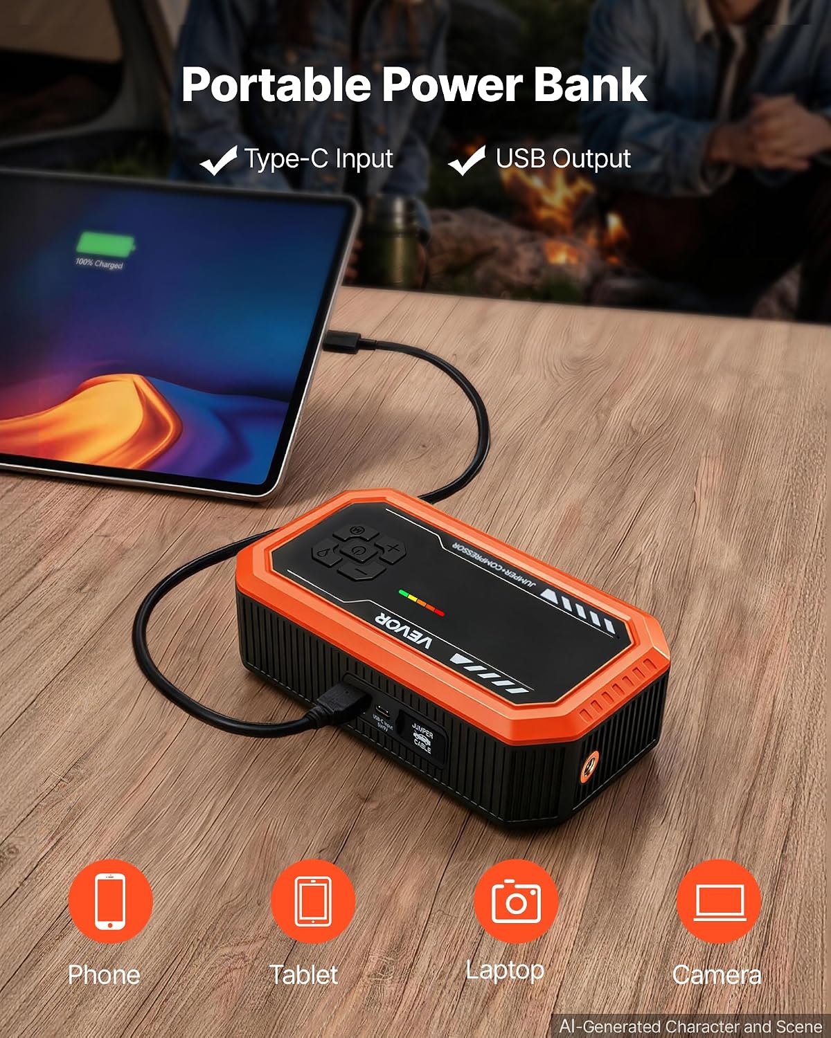 VEVOR Jump Starter with Air Compressor 3000A Peak Car Battery Jump Box