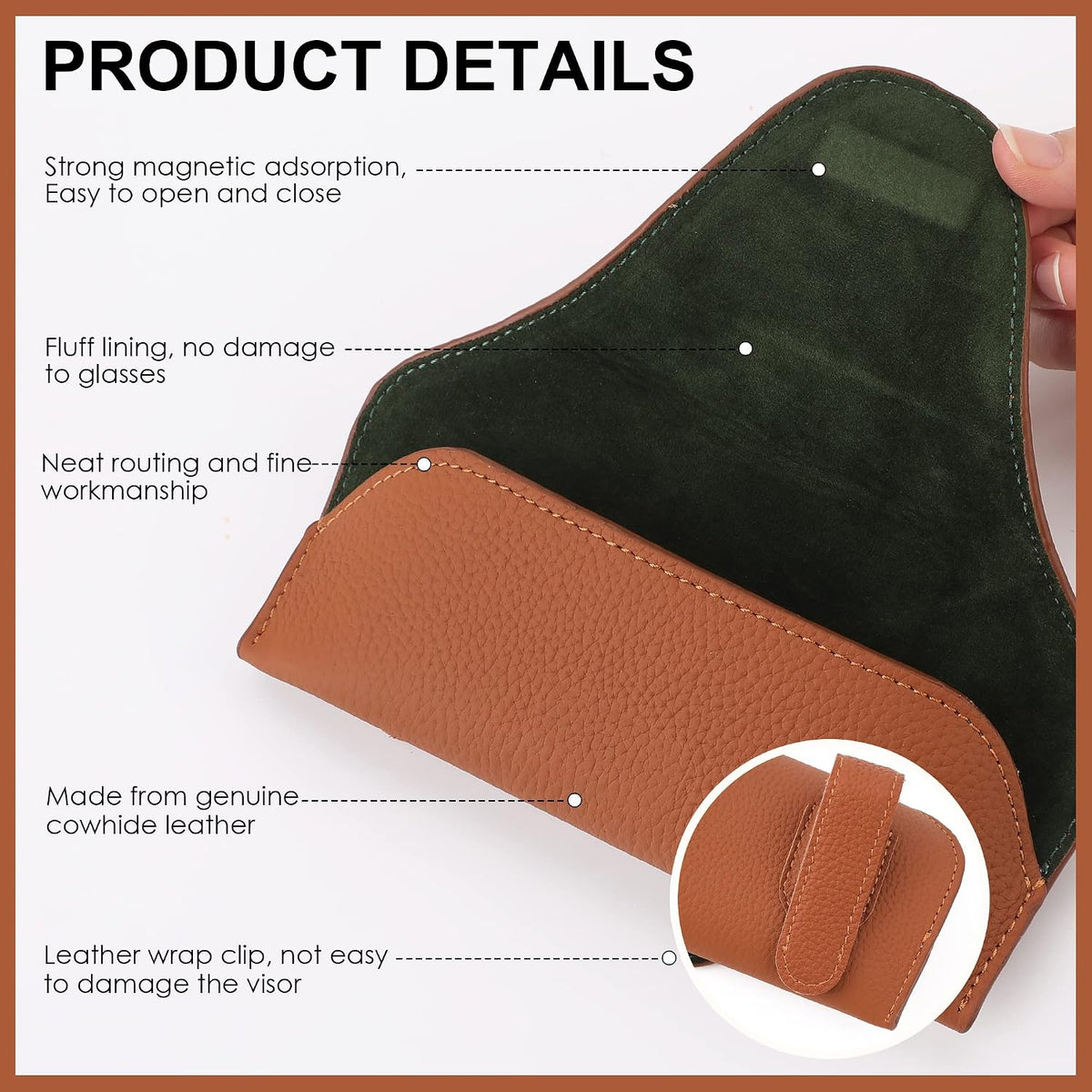 Magnetic Sunglass Holder for Car Visor, Leather Car Glasses Holder