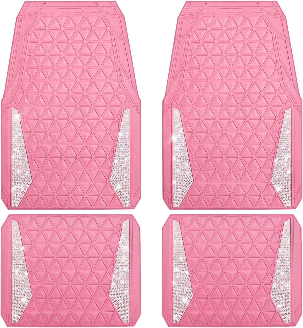 CAR PASS Bling Diamond Car Mats Rubber Floor Mats Full Set Anti-Slip 3D Rhombus Waterproof Trim to Fit Liner Universal Glitter Crystal Sparkly Shining Rhinestone Girl Women SUV Sedan Van, Pink Rubber