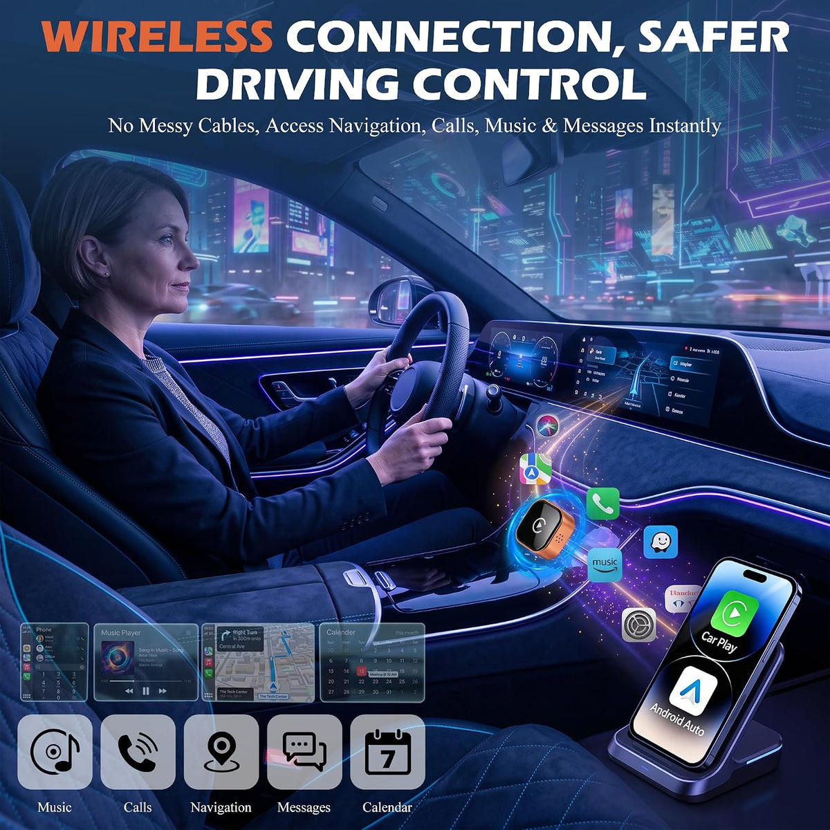 Wireless CarPlay Adapter, 2-in-1 Mini CarPlay Wireless Adapter Plug & Play