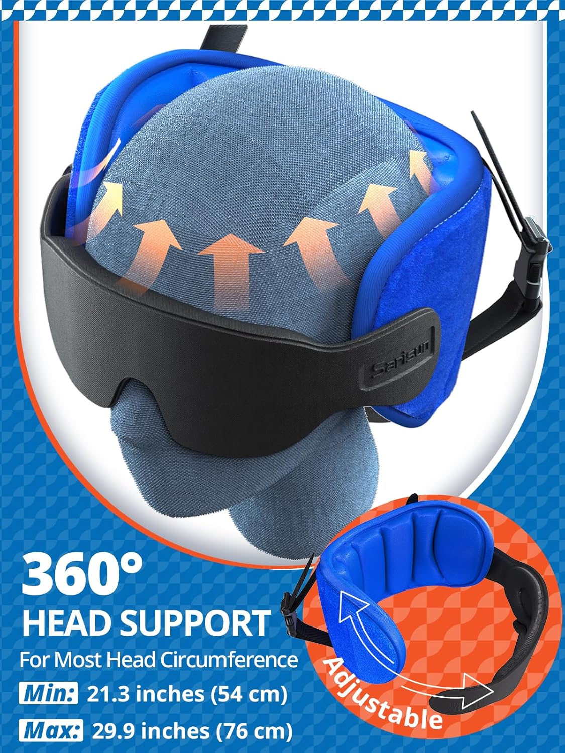 SARISUN Travel Pillows for Airplanes, Airplane Pillow for Long Flight Car Road Trip, Airplane Head Strap with Sleep Eye Mask, 360° Support Headrest, Stop Bobblehead Travel Neck Pillow, Mottled Black