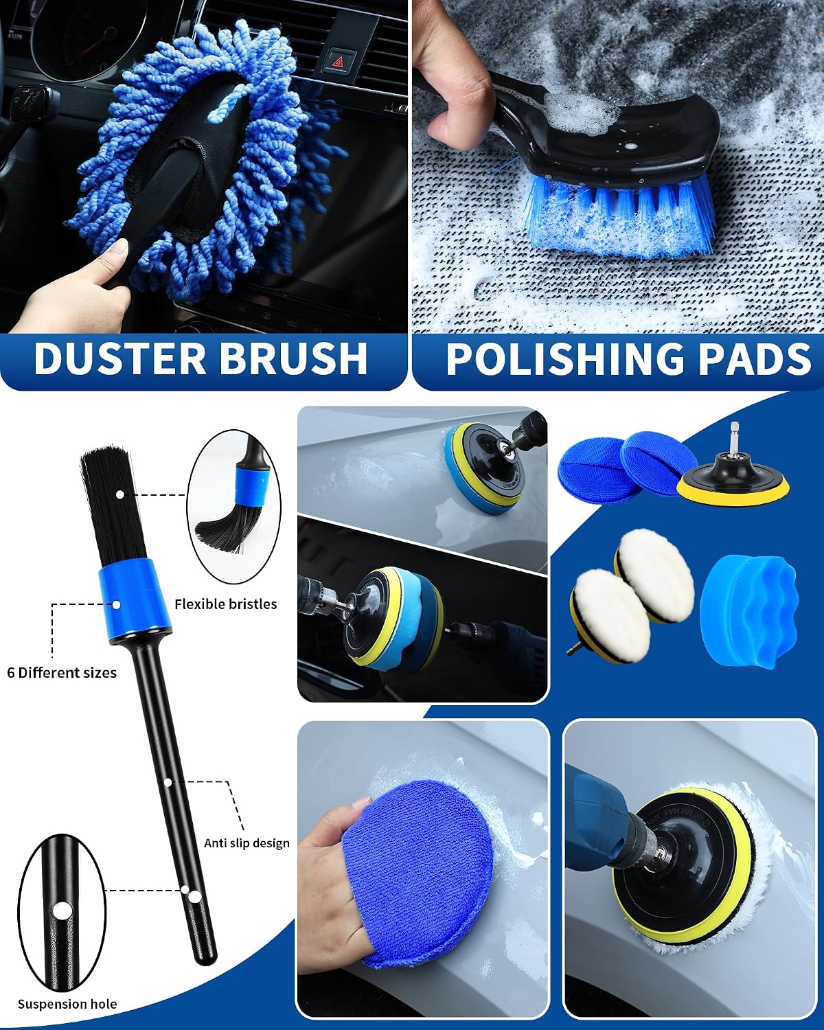 Car Cleaning Kit：40 Pcs Interior Windshield and Window Cleaner Detailing Set；Wheel & Tire Brush；Car Wash Mitt；Cleaning Bucket；Total Care Supplies；Towels；Automotive Tools