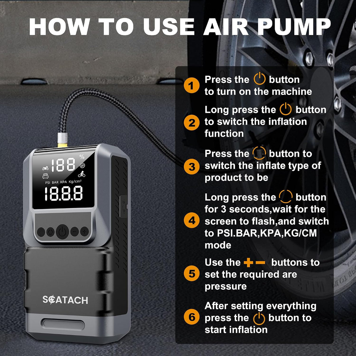 Jump Starter with Air Compressor, 6000A 150PSI Tire Inflator