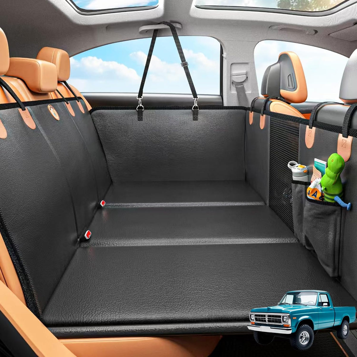 MYJAQI Back Seat Extender for Dogs, Hard Bottom Dog Truck Car Seat Cover