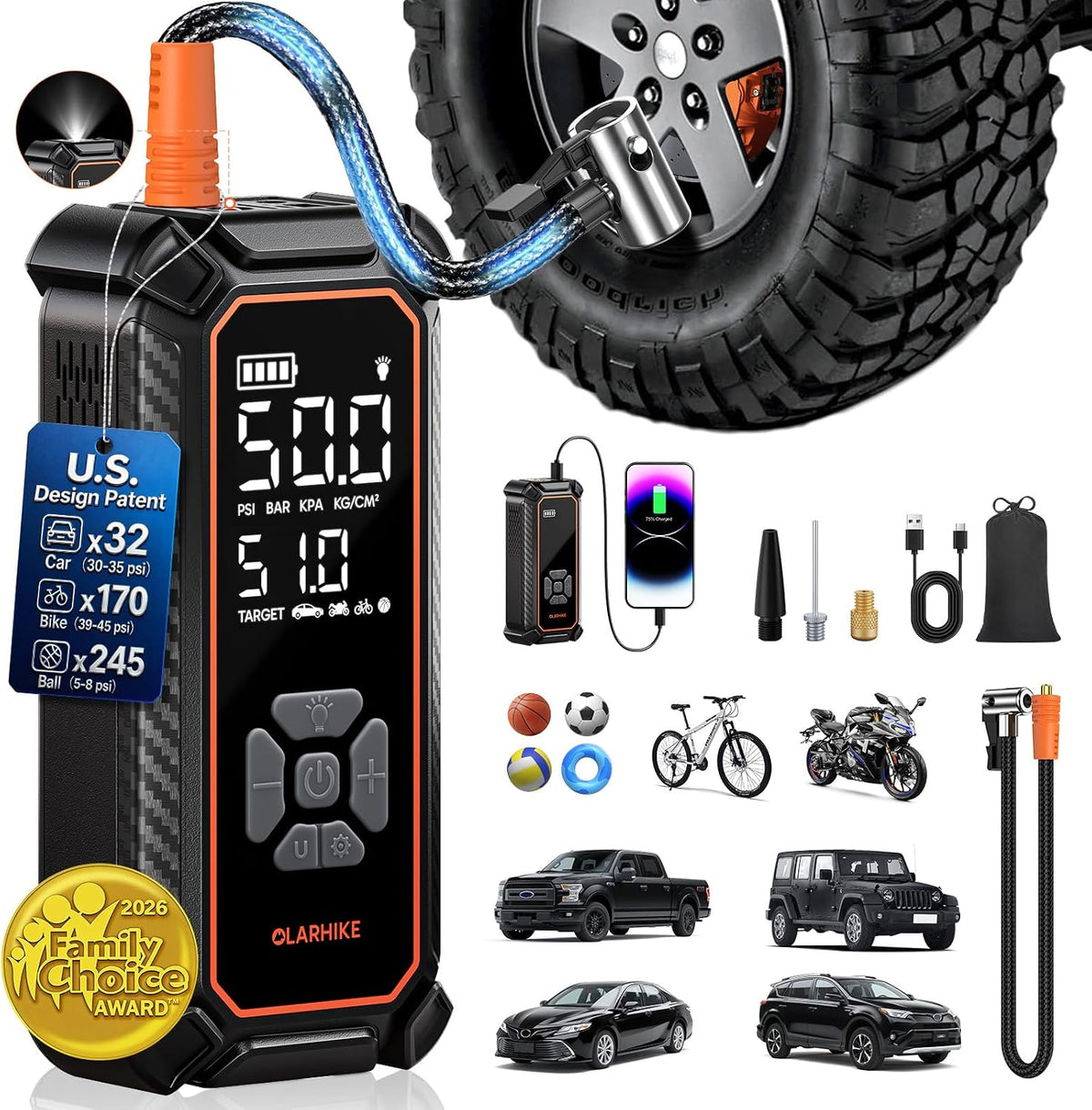 OlarHike Tire Inflator Portable Air Compressor,3X Fast Inflation, 4*3000mAh