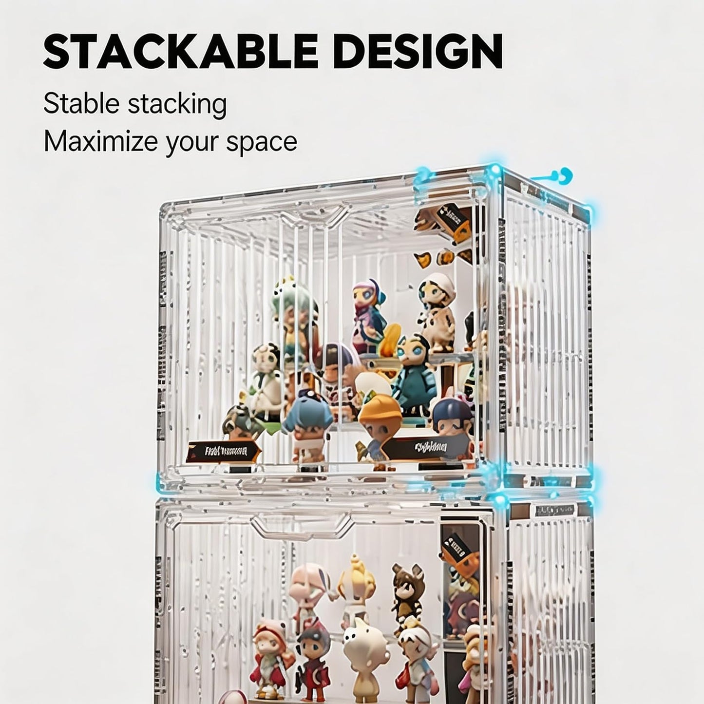 Acrylic Display Case for Collectibles, Stackable Dustproof Display Box with Magnetic Door, Clear Wall Mount or Desktop Showcase Organizer for Action Figures, Model Cars, Toys and Collectibles(Large)