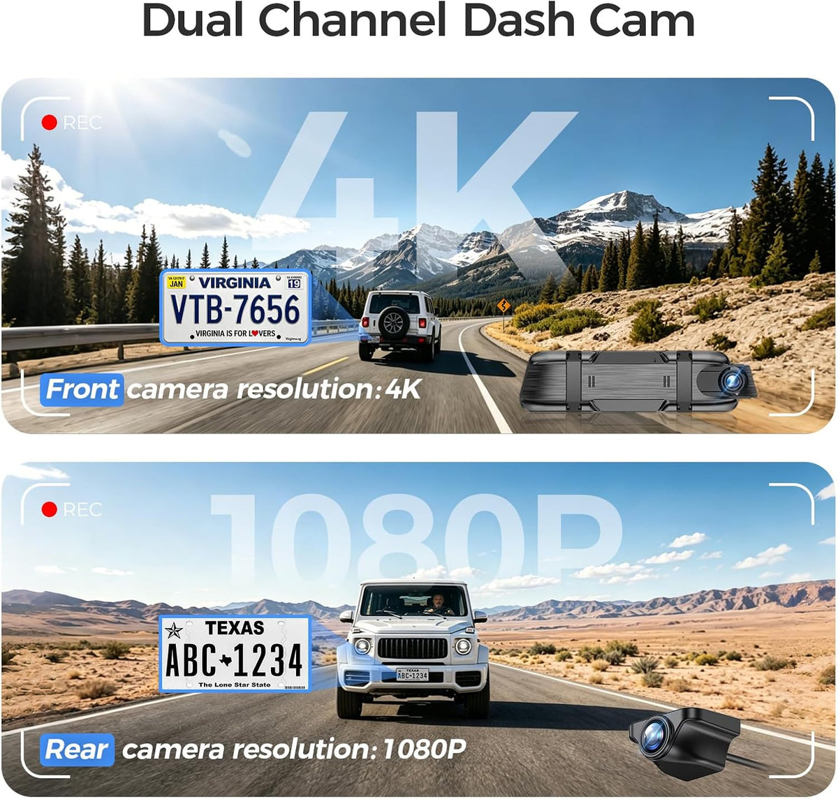 4K Mirror Dash Cam, Rear View Mirror Camera 10'', FHD Full Touch Screen