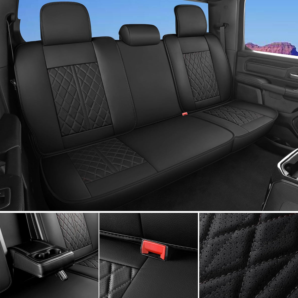 Car Seat Cover Custom Fit for Dodge Ram 1500 2500 3500 2002-2026 Faux Leather Seat Cover Set Compatible with Crew Quad Regular Cab Pickup Truck Cushions (Black, Front Seat)