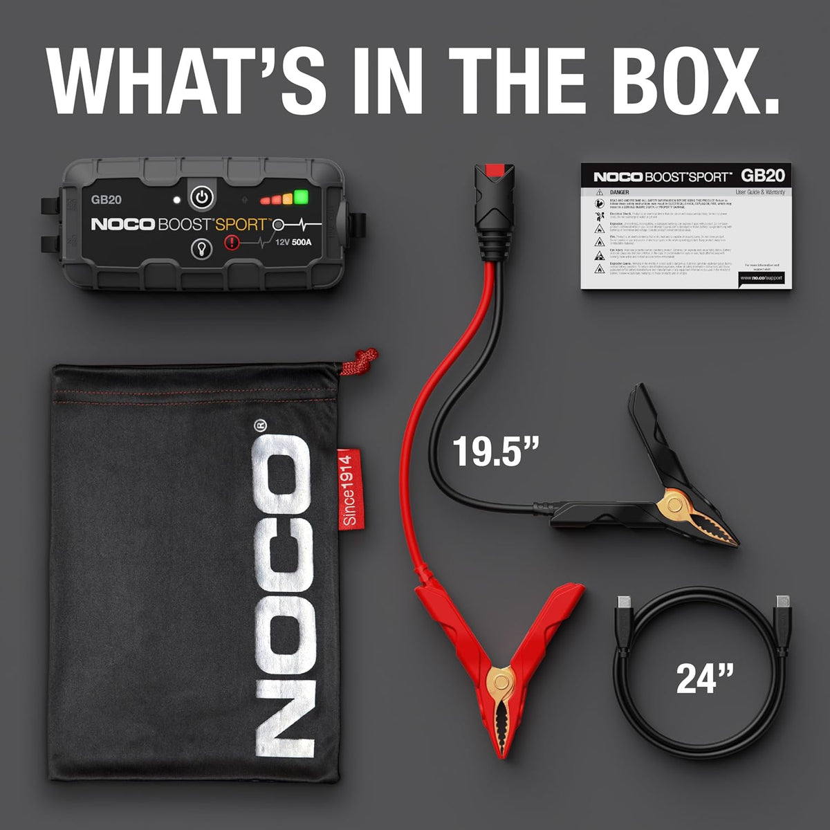NOCO Boost GB20 500A UltraSafe Jump Starter, 12V Lithium Battery Booster