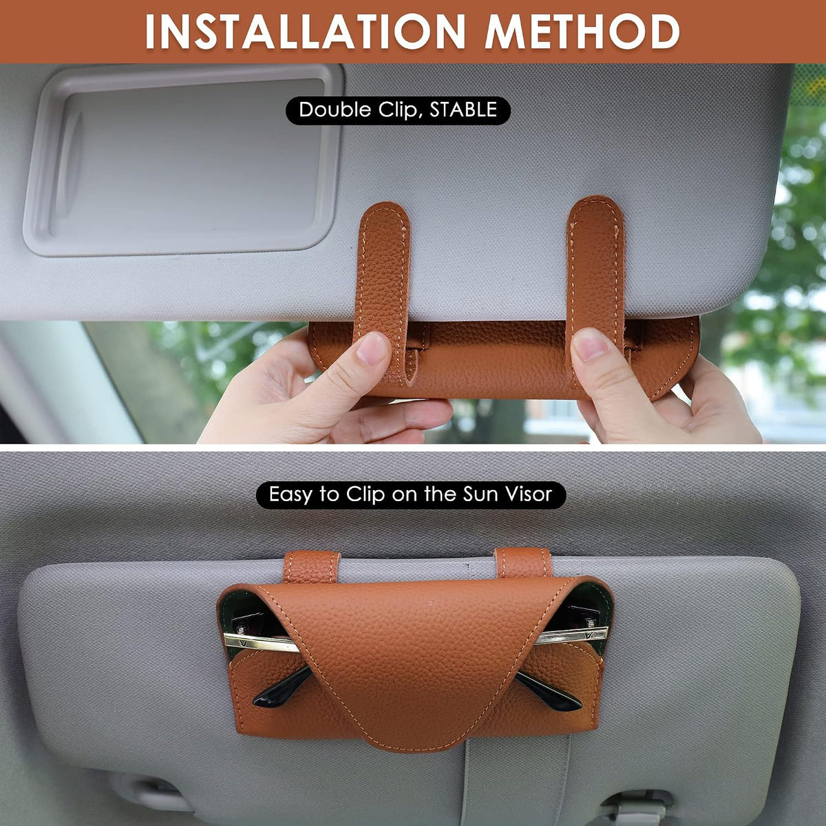 Magnetic Sunglass Holder for Car Visor, Leather Car Glasses Holder