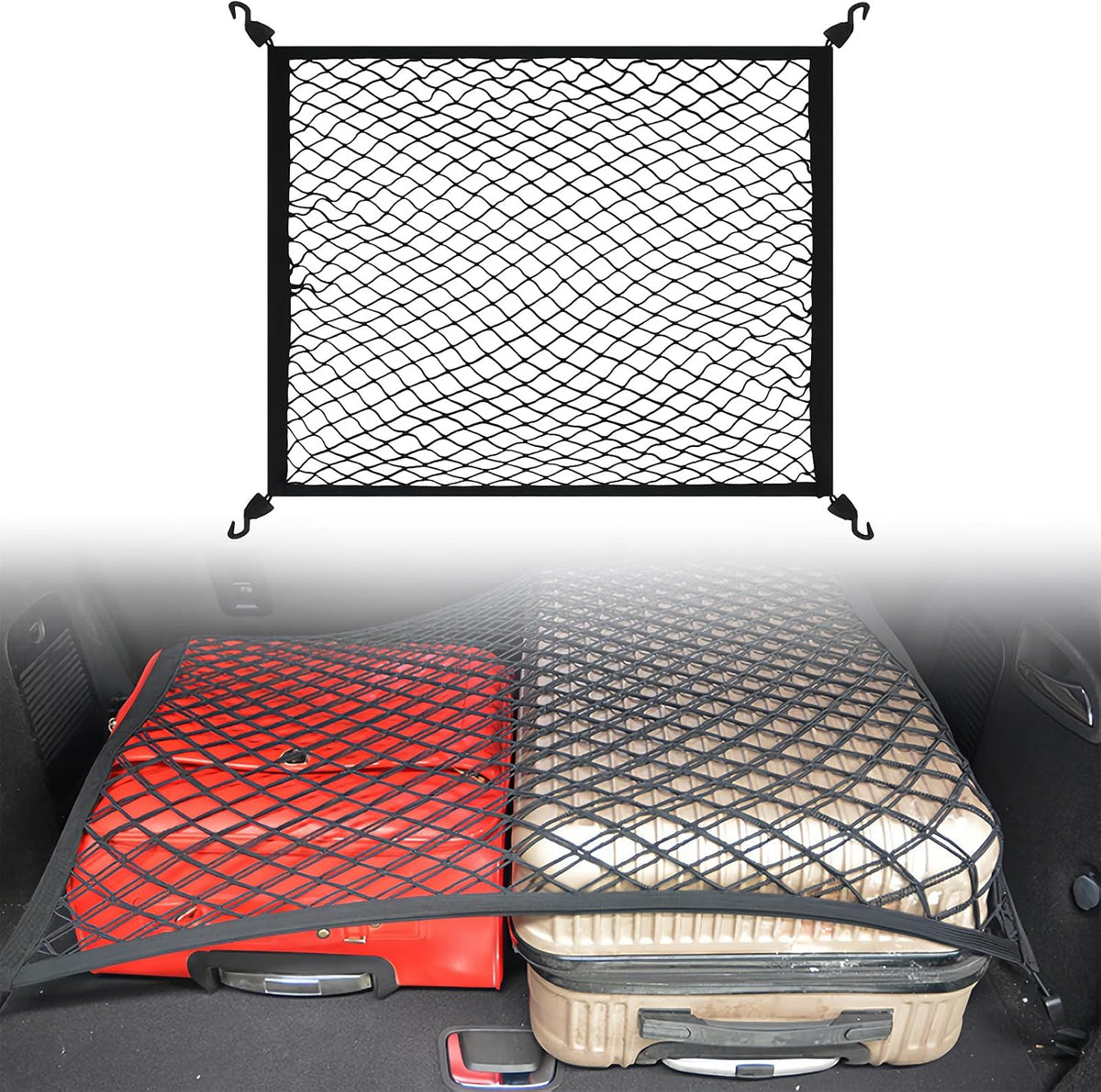 Highly Elastic Cargo Net, Truck Bed Netting for Cargo with 4 Net Hooks