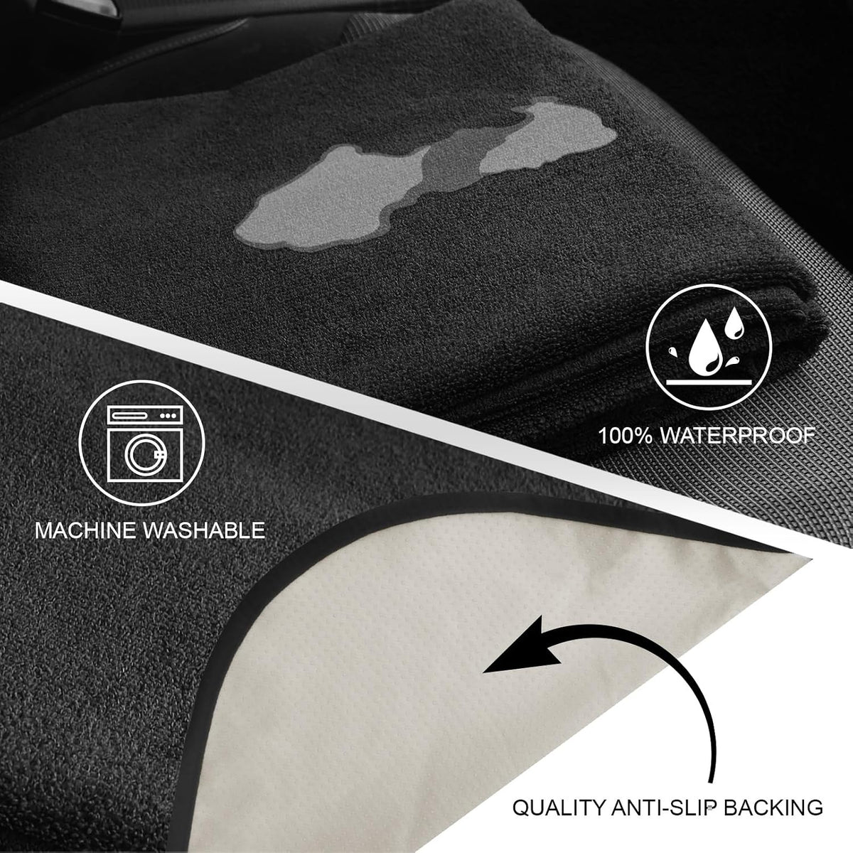 Sweat Towel Car Seat Cover Protector Front Seats for Gym Workout, Running, Swimming, Beach and Hiking, Waterproof Universal Seat Cover for Car, Trucks, Van & SUV (1, Pure Black, Rear Seat)