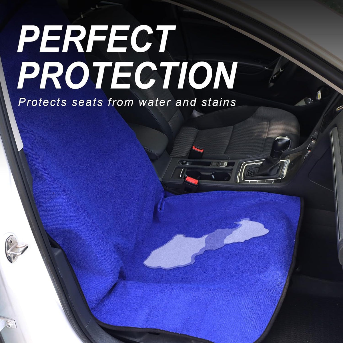 Sweat Towel Car Seat Cover Protector Front Seats for Gym Workout, Running, Swimming, Beach and Hiking, Waterproof Universal Seat Cover for Car, Trucks, Van & SUV (2, Pure Blue, Front)