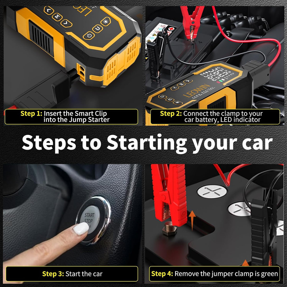 LEOWIN Jump Starter with Air Compressor Portable, Yellow