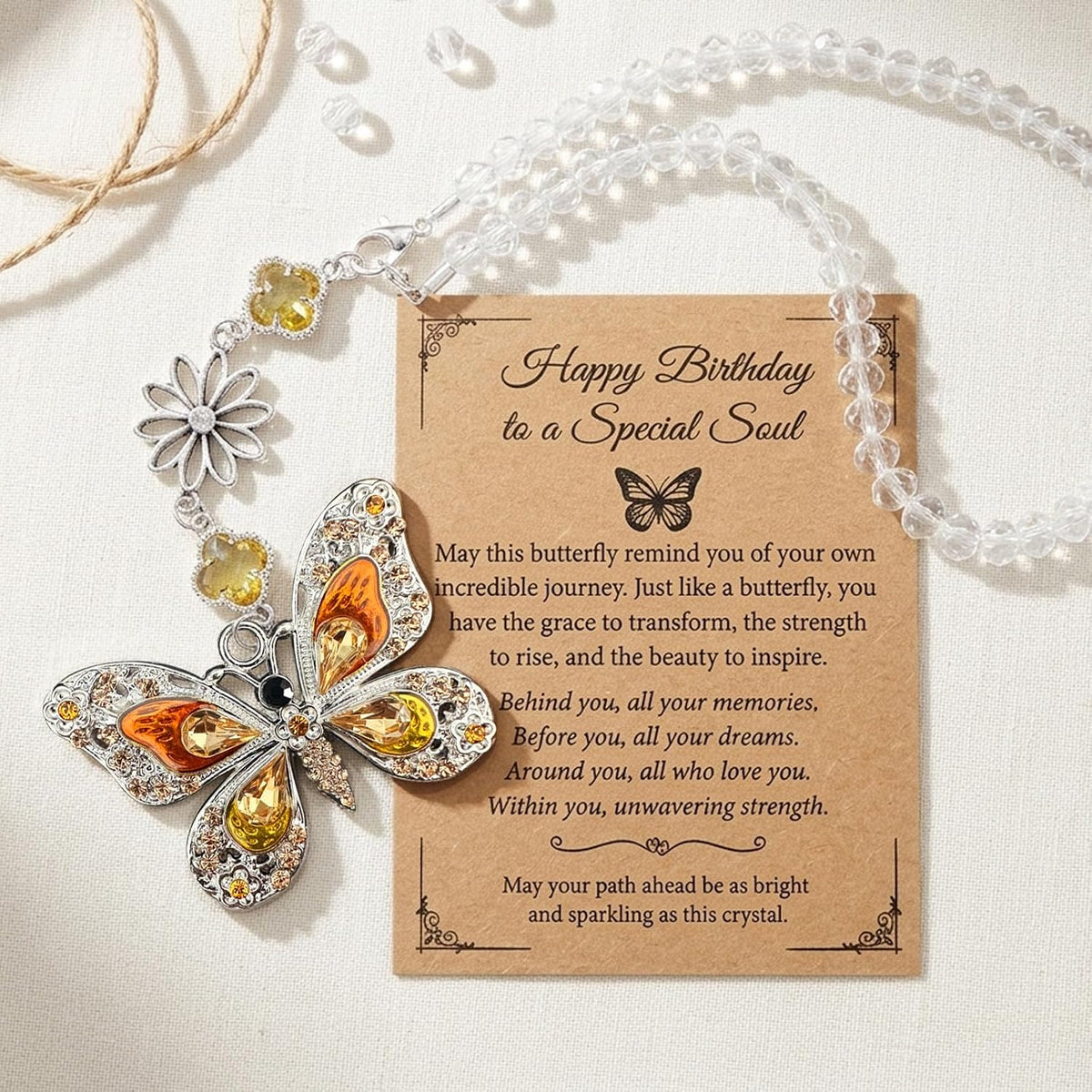 Butterfly Car Accessories Rearview Mirror Hanging Charm, Crystal Suncatcher Car Decor for Women, Aesthetic Hanging Crystals Rainbow Maker Ornament for Automotive Windows Home Room (Brown)