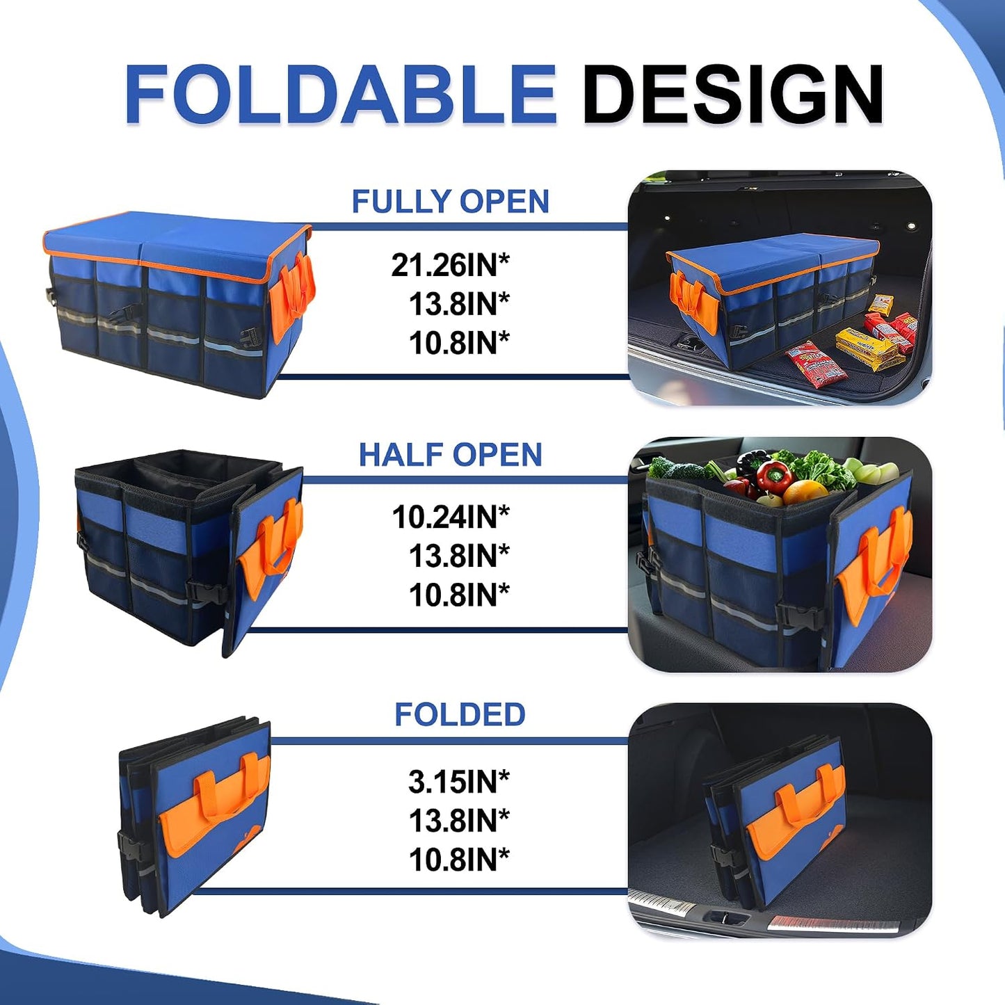 Car Trunk Organizer with Lid, Collapsible Multi-Compartment Car Organizer and Storage, Truck & Car Accessories for Women and Men, 54L Capacity Trunk Organizer for Outdoor/Camper/Travel/SUV/Car Truck