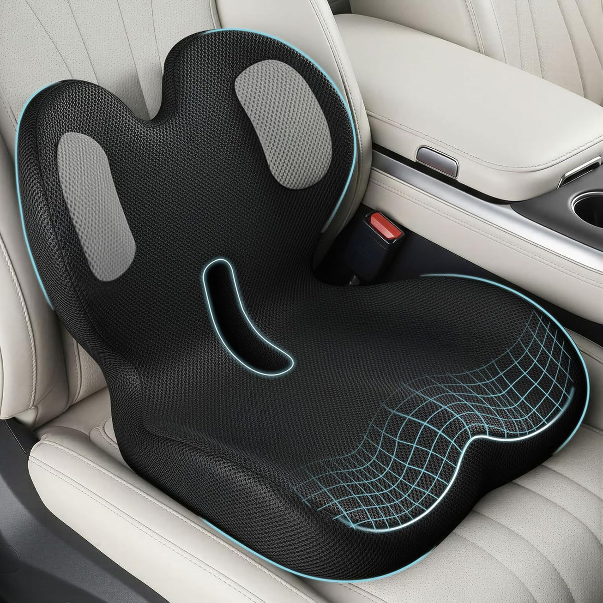 Trucker Seat Cushion, 3" Thick Car Seat Cushions with Lumbar Support Pillow