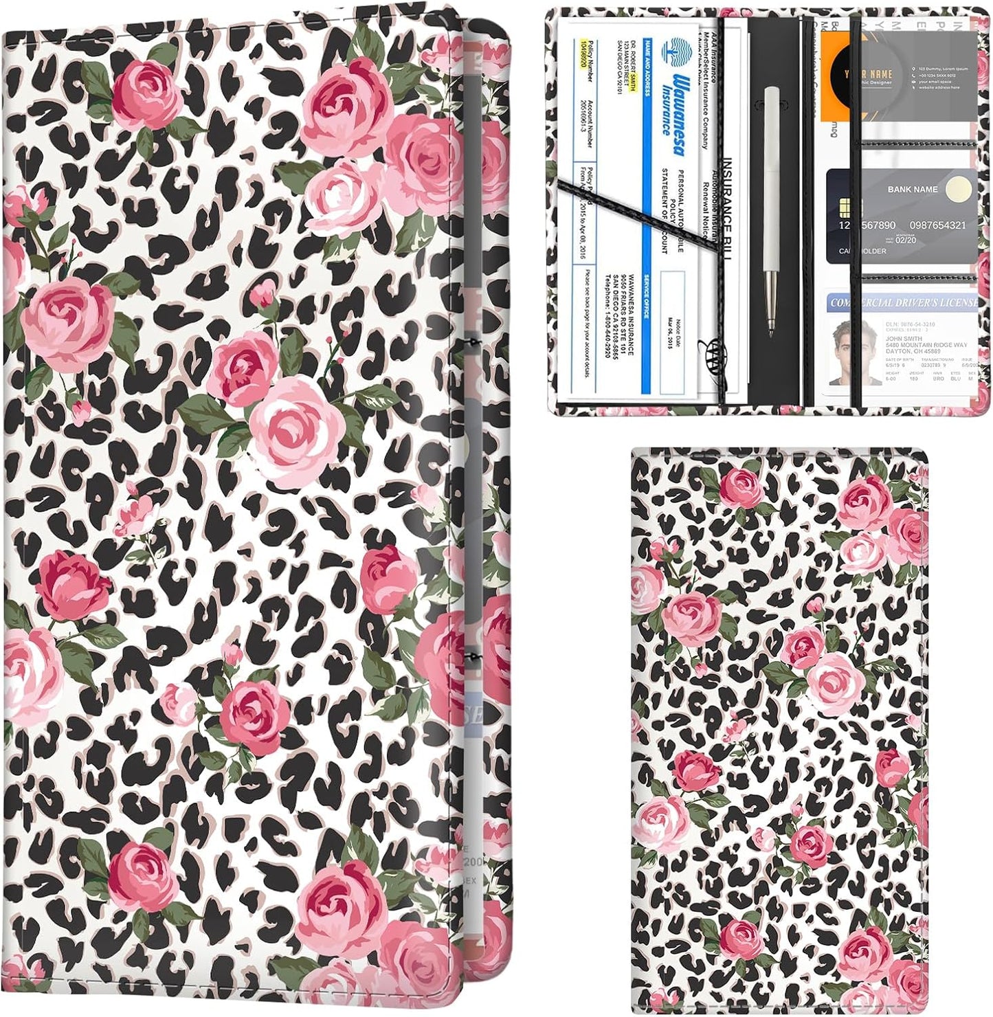 Car Registration and Insurance Holder with Magnetic Shut, Cute Vehicle Glove Box Car Organizer, Premium Interior Car Accessories for Women Men Cute Cake Pattern