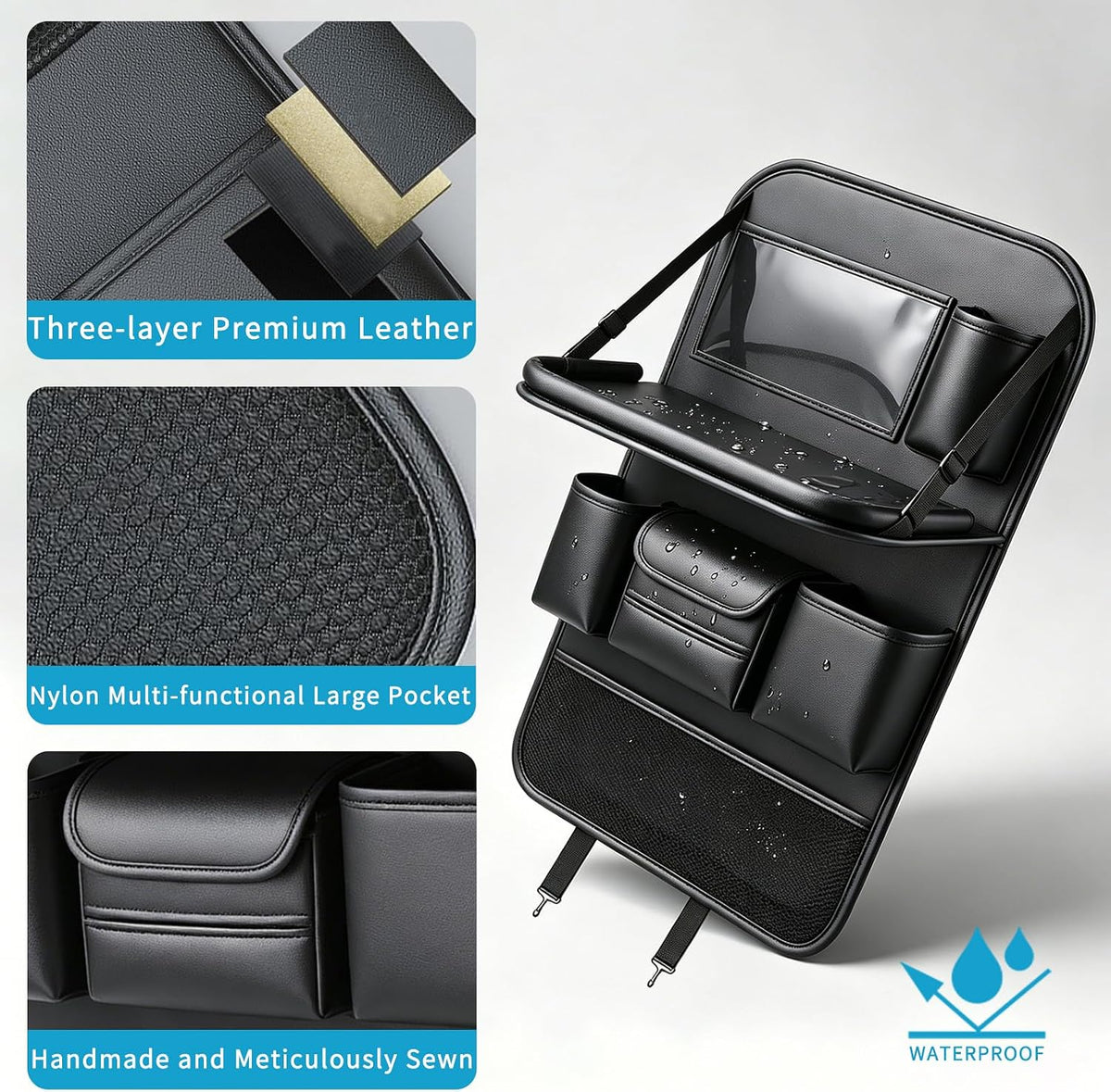 Car Backseat Organizer with Foldable Table Tray, Car Seat Protector, Black