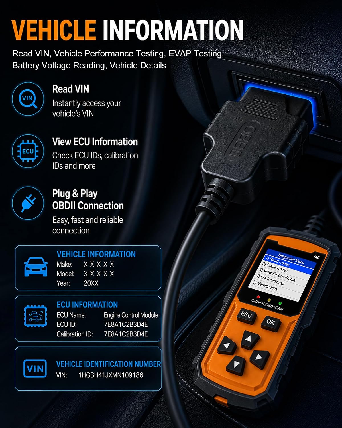 OBD2 Scanner M6,Car OBDII Diagnostic Code Reader (Orange)
