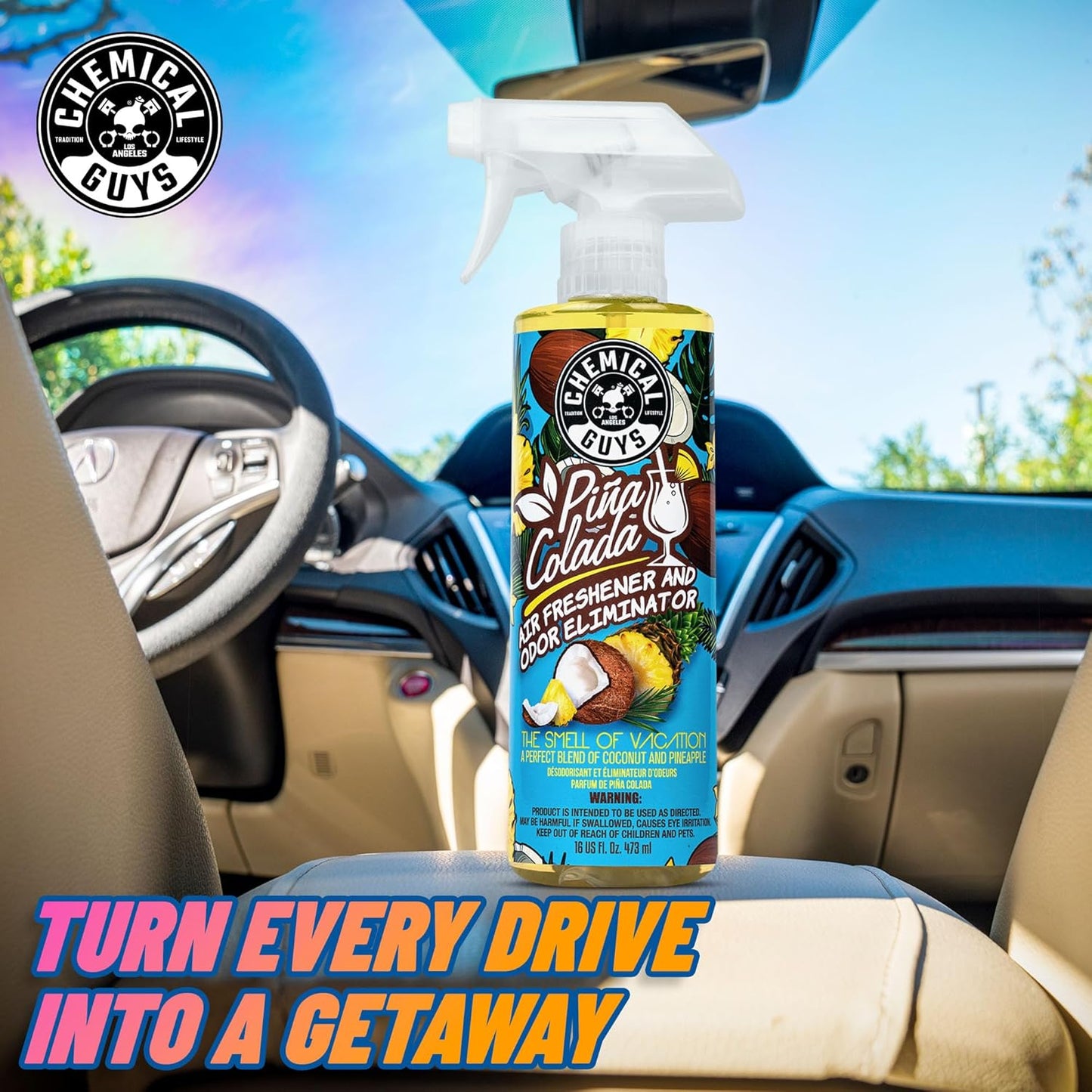 Chemical Guys AIR22916 Pina Colada Air Freshener and Odor Eliminator, (Great for Cars, Trucks, SUVs, RVs, Home, Office, Dorm Room & More) 16 fl oz