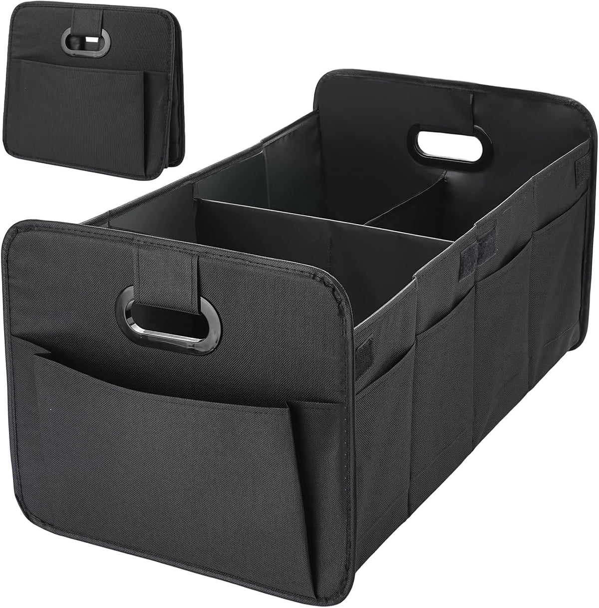 Foldable Car Trunk Organizer - 63L Collapsible Multi-Compartment Storage with 10 Side Pockets, Reinforced Handles & Waterproof 600D Oxford Polyester - Fits Car, SUV, Minivan - Grey