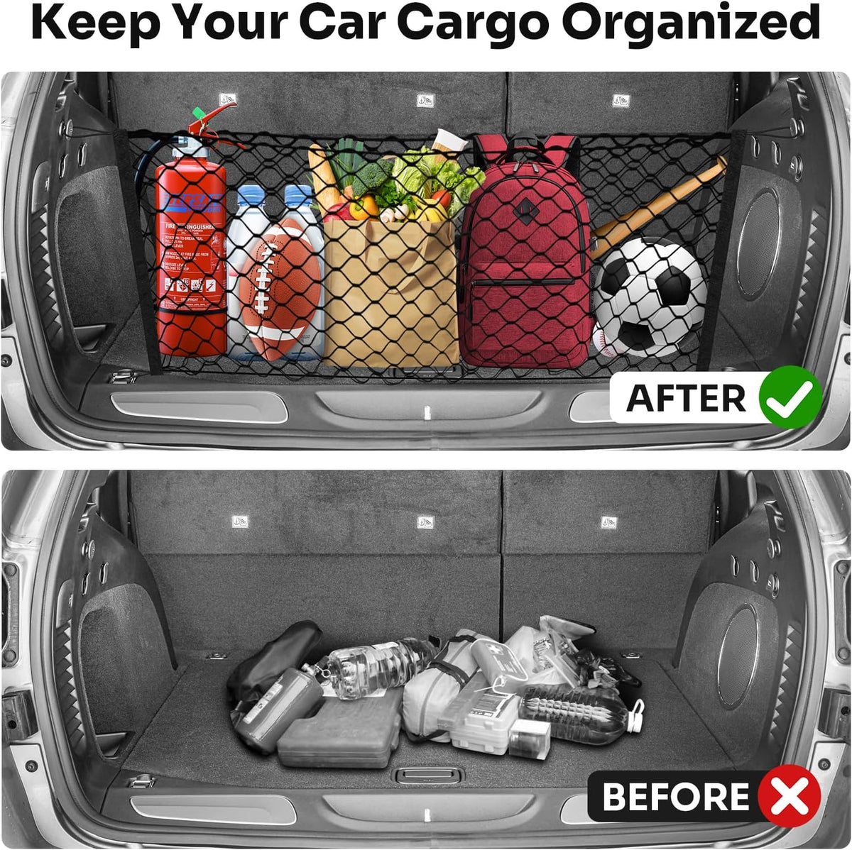 Canvcle Trunk Cargo Net for 2011-2021 Jeep Grand Cherokee Accessories Envelope Style Mesh Trunk Net Organizer and Storage Stretchable Adjustable Elastic Nylon Rear Cargo Netting with Hooks