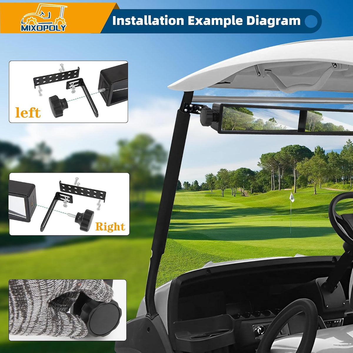 Golf Cart Rear View Mirror 4 Panel Universal for Yamaha EZGO Club Car, Wide Angle View Wink Mirror, Eliminate Blind Spots