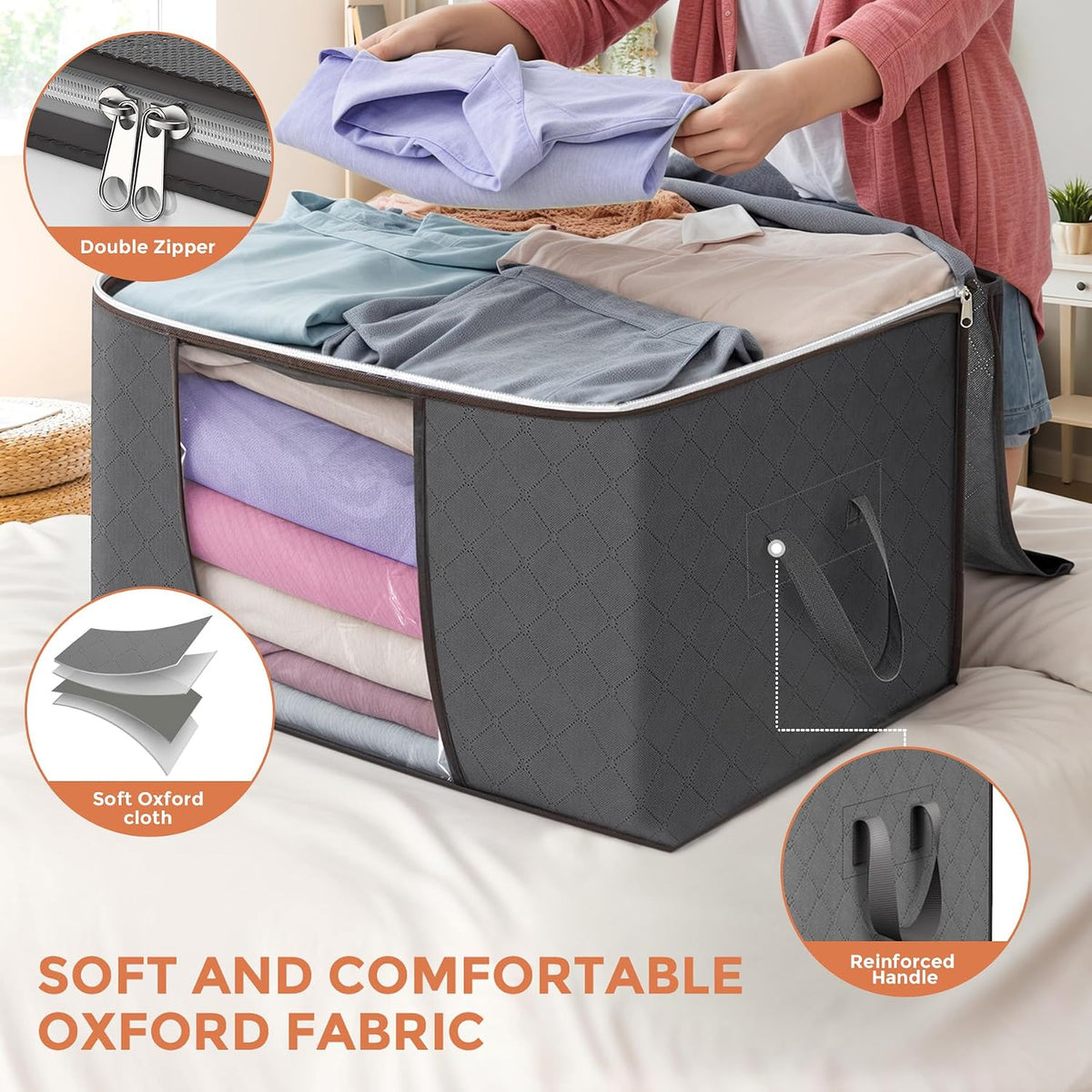90L Large Storage Bags, 3 Pack Clothes Storage Bins Closet Organizers