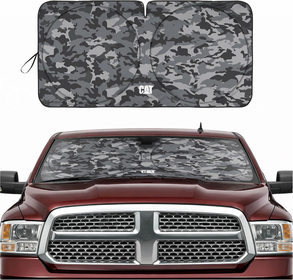 Windshield Sun Shade for Dodge Ram 1500 2010-2018, Foldable Front Window Sunshade, UV Heat Blocker, Interior Protection Sun Shield, Keeps Truck Cab Cool, Heavy-Duty Truck Accessory - Gray Camo