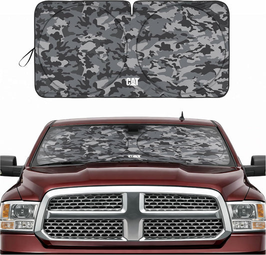 Windshield Sun Shade for Dodge Ram 1500 2010-2018, Foldable Front Window Sunshade, UV Heat Blocker, Interior Protection Sun Shield, Keeps Truck Cab Cool, Heavy-Duty Truck Accessory - Gray Camo