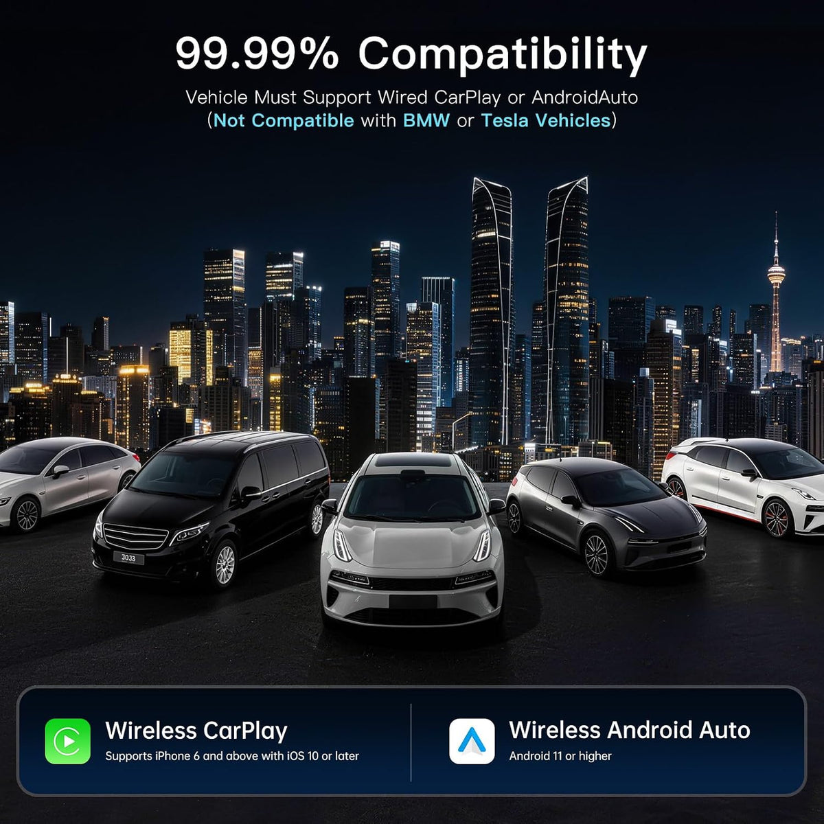 Ultra Mini Wireless CarPlay & Android Auto Adapter,Plug & Play,No Lag