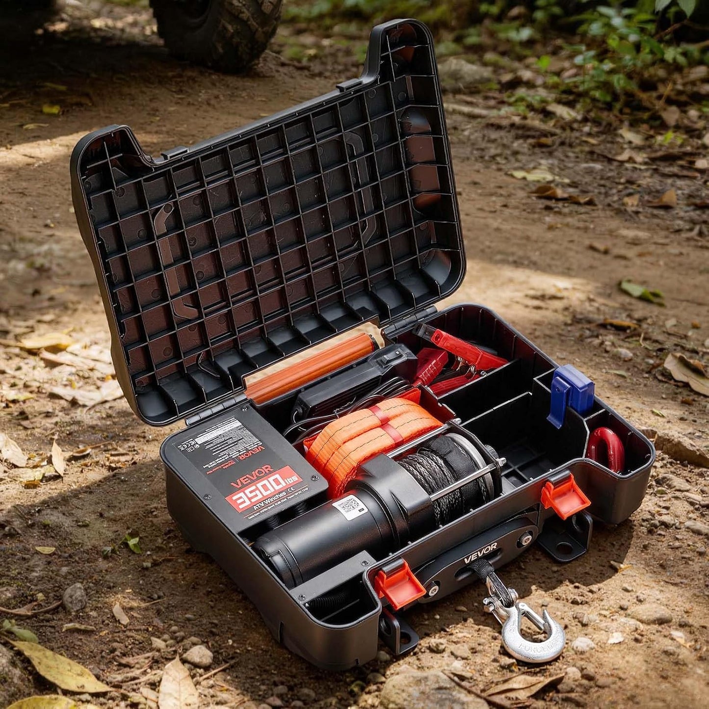 VEVOR Portable Winch, 3500 lbs 12V DC Electric Winch with Synthetic Rope, Wireless & Wired Remotes, Box-Style Recovery Kit with Fairlead, Clevis Hook, Strap for ATV UTV Off-Road Outdoor Pulling Tasks