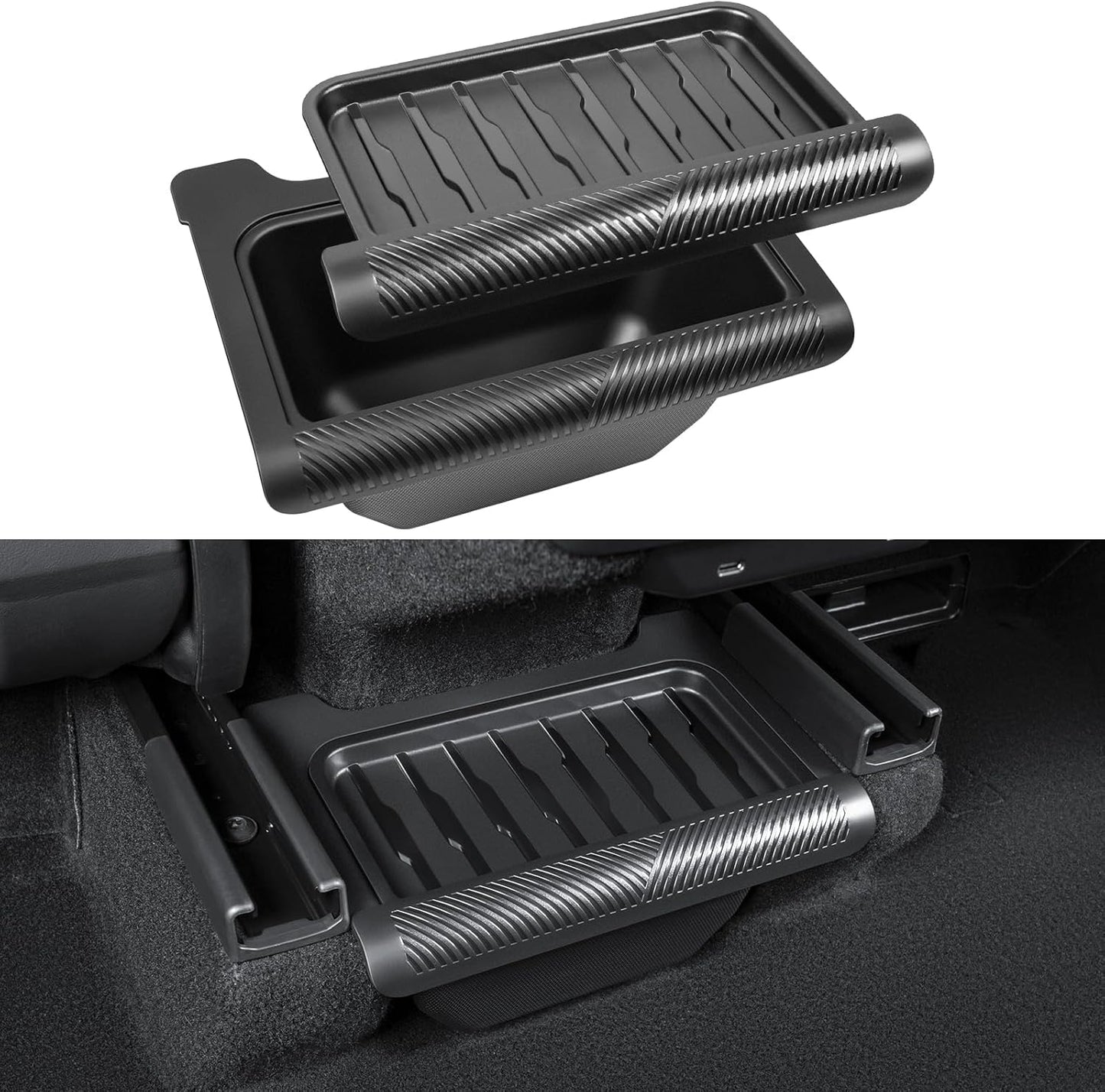 2026 New Model Y Juniper Backseat Trash Can Organizer TPE Storage Box with Anti-Slip Lid Cover Underseat Storage Tray for 2025-2026 Tesla Model Y Juniper Accessories