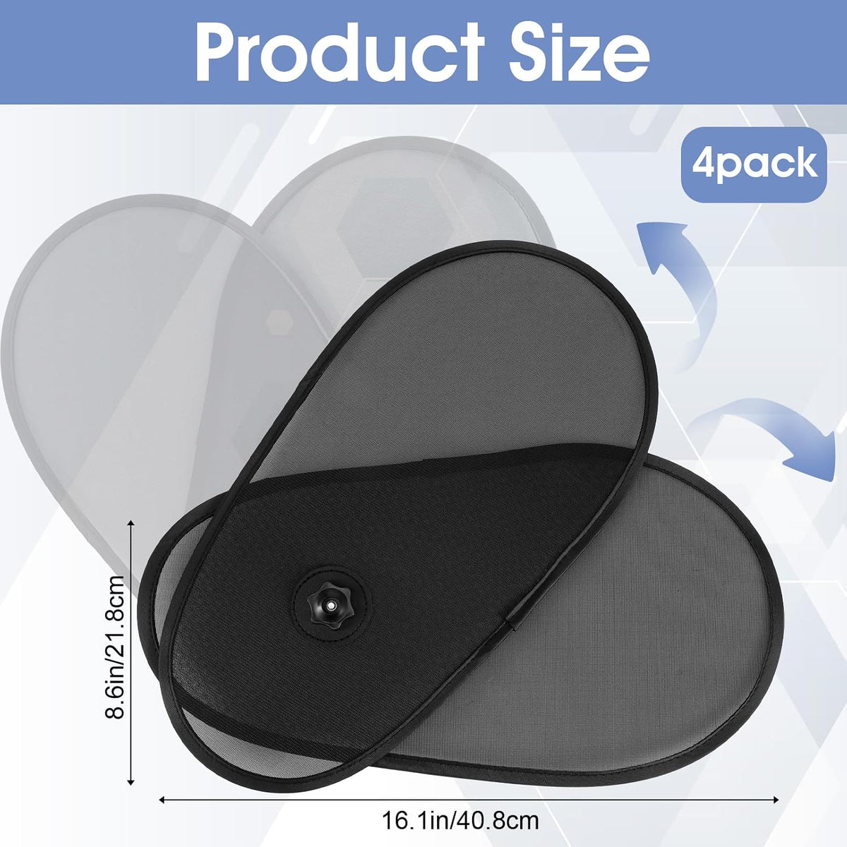 4PCS Car Window Shade Rotatable Mesh Sun Blockers for Auto, Adjustable UV Glare Protection Driver Side Window Sunshades with Strong Suction Cups, Universal Fit for Most Vehicles, Black PP Nylon